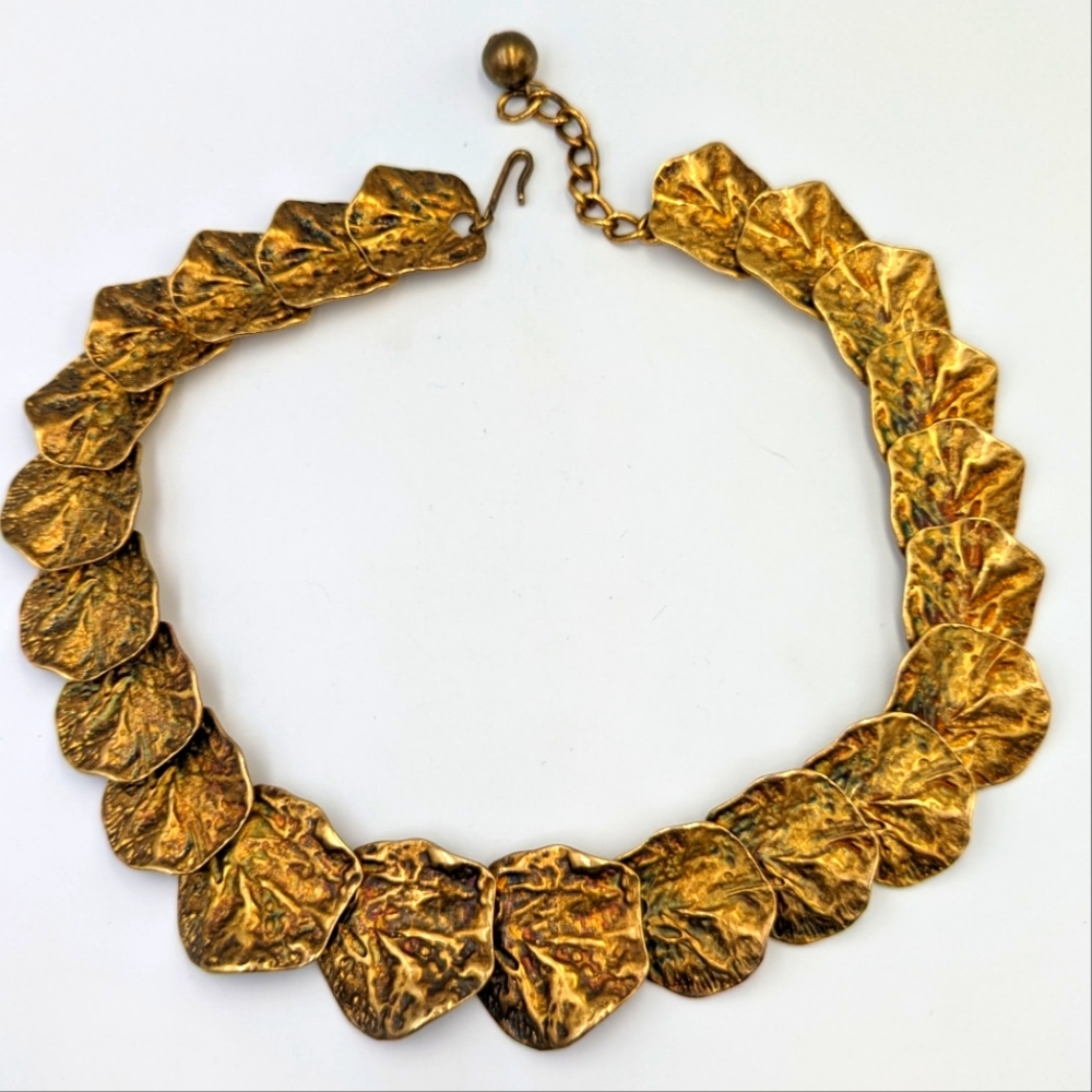 KENNETH JAY LANE (Signed) Matte Gold Gingko Leaf Choker Necklace, 18 inches